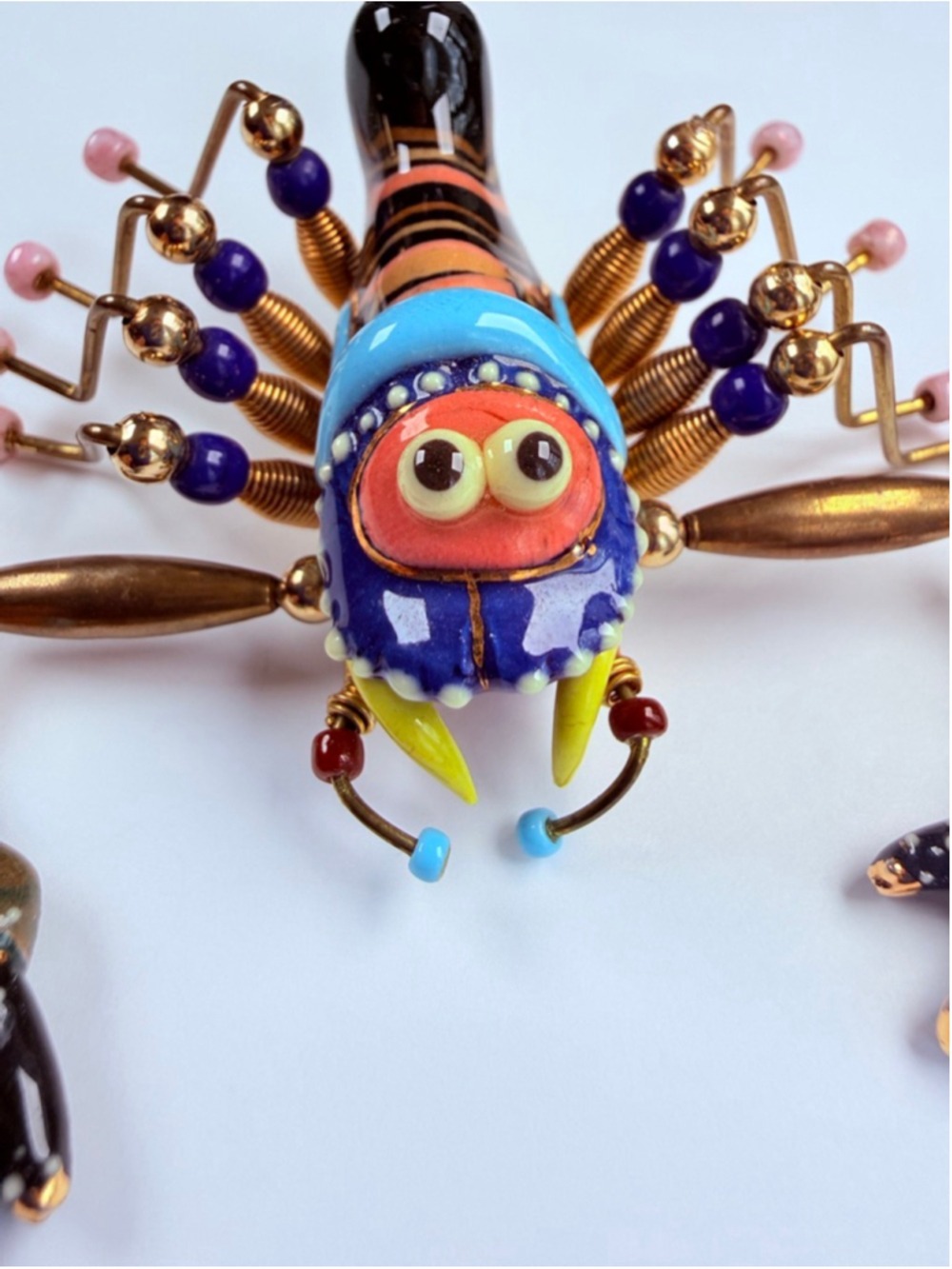 Cynthia Chuang Jewelry 10 Scorpion Insect Porcelain Glass Stick Pin Brooch 3.75" - Picture 7 of 10